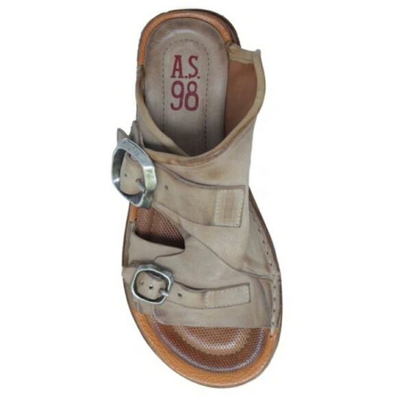 A.S. 98 Tavon Sandals Womens Size 7 Taupe Leather Buckle Slide Slip On EU 37 - Picture 1 of 11